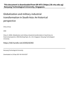 Globalization and Military‑Industrial Transformation in South Asia: an Historical Perspective