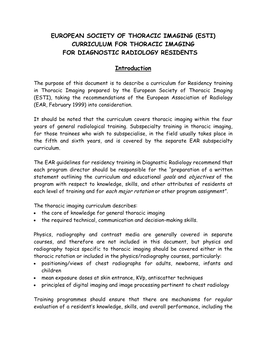 A Curriculum in Chest Radiology for Diagnostic