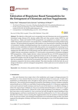 Fabrication of Biopolymer Based Nanoparticles for the Entrapment of Chromium and Iron Supplements