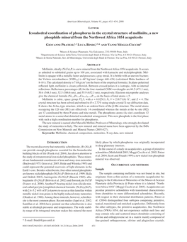 Icosahedral Coordination of Phosphorus in the Crystal Structure of Melliniite, a New Phosphide Mineral from the Northwest Africa 1054 Acapulcoite