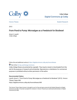 Microalgae As a Feedstock for Biodiesel