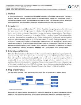 1. Preface 2. Introduction 3. Estimation in Statistics 4. Map of Estimation