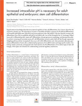 Increased Intracellular Ph Is Necessary for Adult Epithelial and Embryonic Stem Cell Differentiation