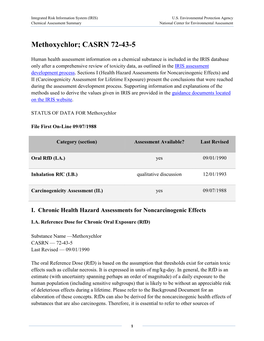 Methoxychlor (CASRN 72-43-5) | IRIS