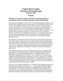 Capitan Reef Complex Structure and Stratigraphy Errata