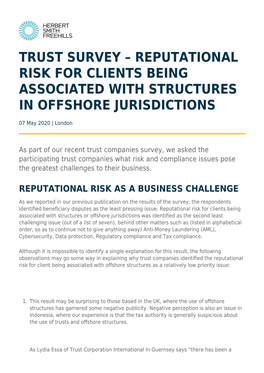 Reputational Risk for Clients Being Associated with Structures in Offshore Jurisdictions