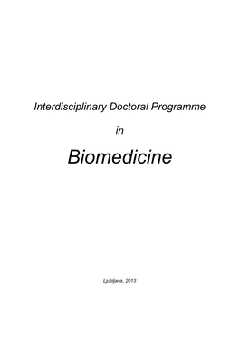 Presentation of the Study Programme Biomedicine