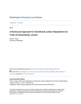 A No-Excuse Approach to Transitional Justice: Reparations As Tools of Extraordinary Justice