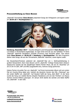 Pressemitteilung Zu Clare Bowen