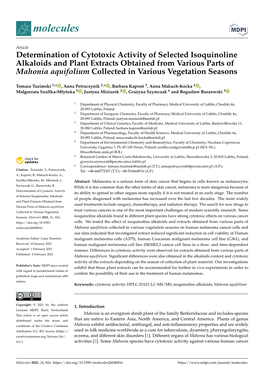 Determination of Cytotoxic Activity of Selected Isoquinoline Alkaloids And