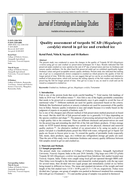 Quality Assessment of Torpedo SCAD (Megalaspis Cordyla) Stored in Gel