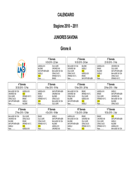 Calendario Juniores Provinciale