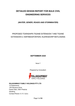 Detailed Design Report for Bulk Civil Engineering Services