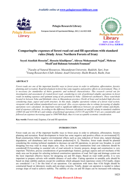 Comparingthe Expenses of Forest Road Cut and Fill Operations with Standard Rules (Study Area: Northern Forests of Iran)