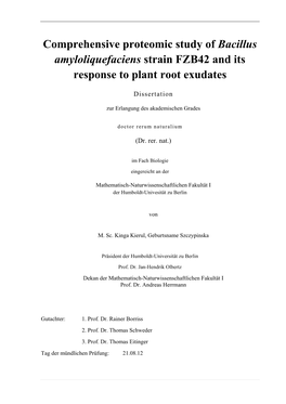 Comprehensive Proteomic Study of Bacillus Amyloliquefaciens Strain FZB42 and Its Response to Plant Root Exudates