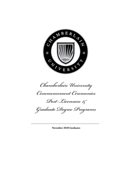 Chamberlain University Commencement Ceremonies Post-Licensure & Graduate Degree Programs