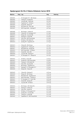 Spelprogram För Div 2 Västra Götaland, Herrar 2019