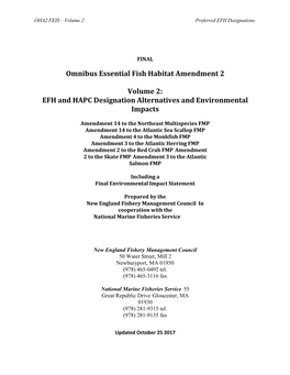 Omnibus Essential Fish Habitat Amendment 2 Volume 2: EFH And