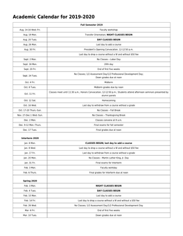 Academic Calendar for 2019-2020