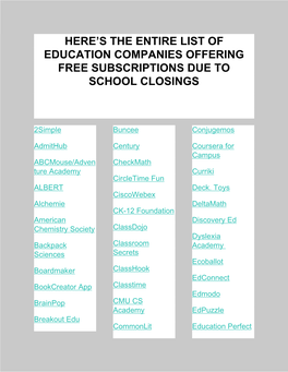 Here's the Entire List of Education Companies