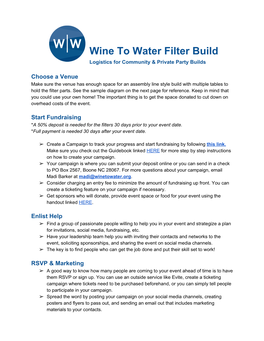 Wine to Water Filter Build Logistics for Community & Private Party Builds
