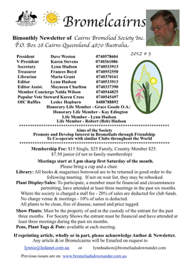 Bromelcairns Bimonthly Newsletter of Cairns Bromeliad Societ Inc