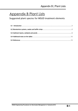 Appendix B Plant Lists Suggested Plant Species for WSUD Treatment Elements