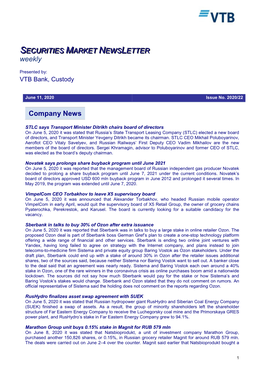 Company News SECURITIES MARKET NEWS LETTER Weekly