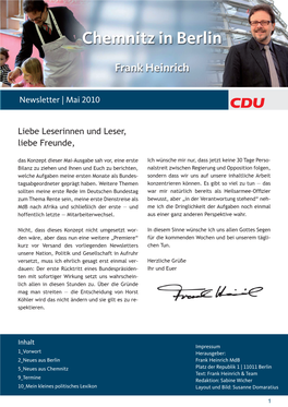 Newsletter | Mai 2010 Liebe Leserinnen Und