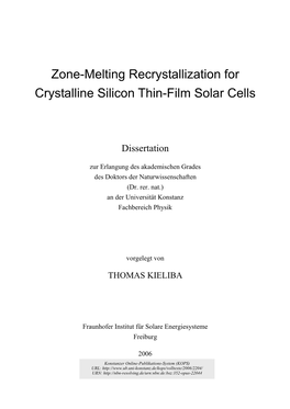 Zone-Melting Recrystallization for Crystalline Silicon Thin-Film Solar Cells