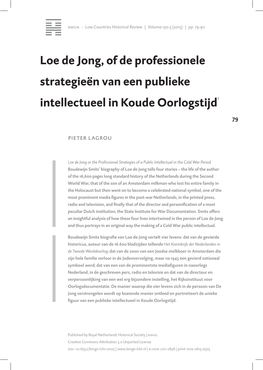 Loe De Jong, of De Professionele Strategieën Van Een Publieke Intellectueel in Koude Oorlogstijd1