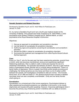 Somatic Symptom and Related Disorders Hi, My Name Is Geraldine