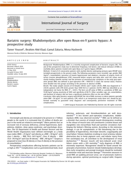 Bariatric Surgery: Rhabdomyolysis After Open Roux-En-Y Gastric Bypass: a Prospective Study