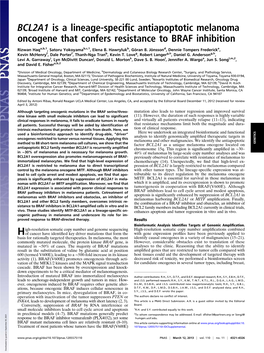 BCL2A1 Is a Lineage-Speci Fic Antiapoptotic Melanoma Oncogene