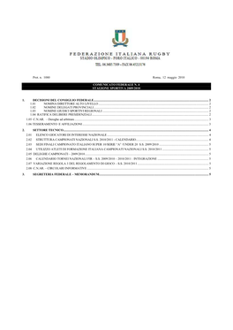 Comunicato Federale Nr. 4 – S.S