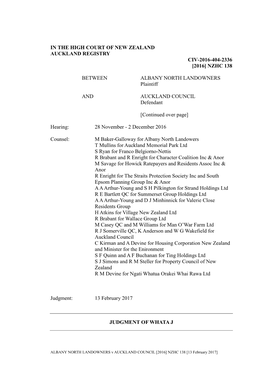 NZHC 138 BETWEEN ALBANY NORTH LANDOWNERS Plaintiff A