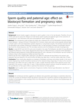 Sperm Quality and Paternal Age: Effect on Blastocyst Formation And