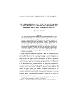 The Performers Who Play with the Notion of Time: Reading the Socio-Economic Inscriptions on the Membranophone Bādyakar of Bangl