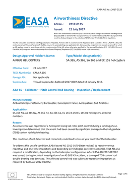 Tail Rotor – Pitch Control Rod Bearing – Inspection / Replacement