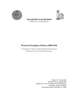 Western Perception of Korea 1890-1930 Comparative Study on the Relationship Between Reciprocity and Colonial Discourse