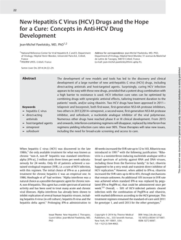 New Hepatitis C Virus (HCV) Drugs and the Hope for a Cure: Concepts in Anti-HCV Drug Development