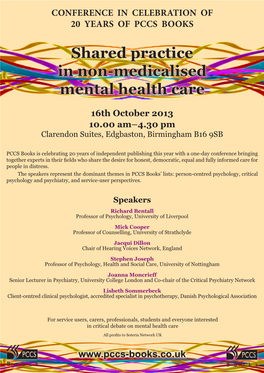 'Shared Practice in Non-Medicalised Health Care' Conference Flyer