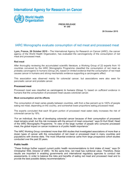 IARC Monographs Evaluate Consumption of Red Meat and Processed Meat