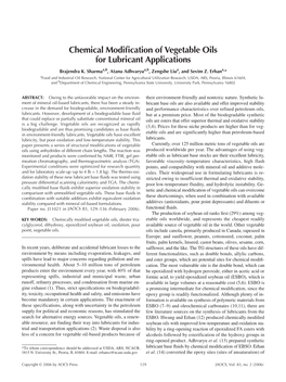 Chemical Modification of Vegetable Oils for Lubricant Applications