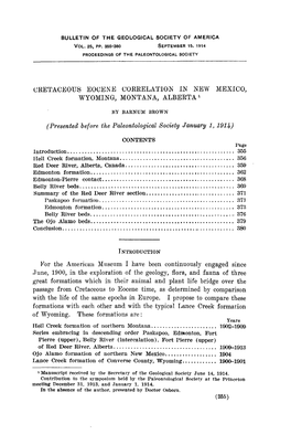 Cretaceous Eocejme Correlation in New Mexico, Wyoming, Montana, Alberta1