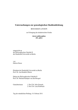 Untersuchungen Zur Genealogischen Skaldendichtung