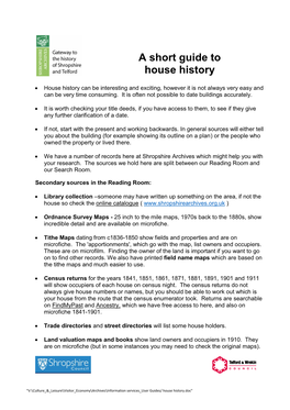 Short Guide to Your House History