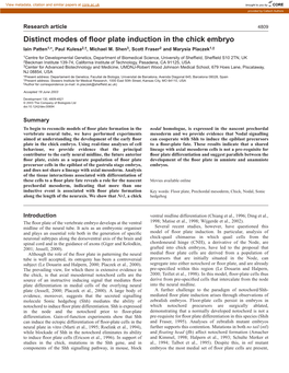 Distinct Modes of Floor Plate Induction in the Chick Embryo