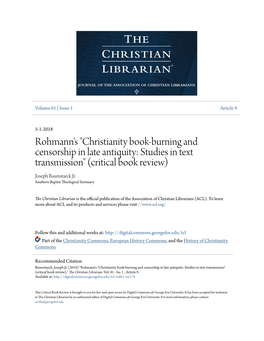 Christianity Book-Burning and Censorship in Late Antiquity: Studies in Text Transmission