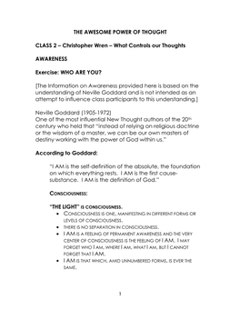Christopher Wren – What Controls Our Thoughts AWARENESS Exercise
